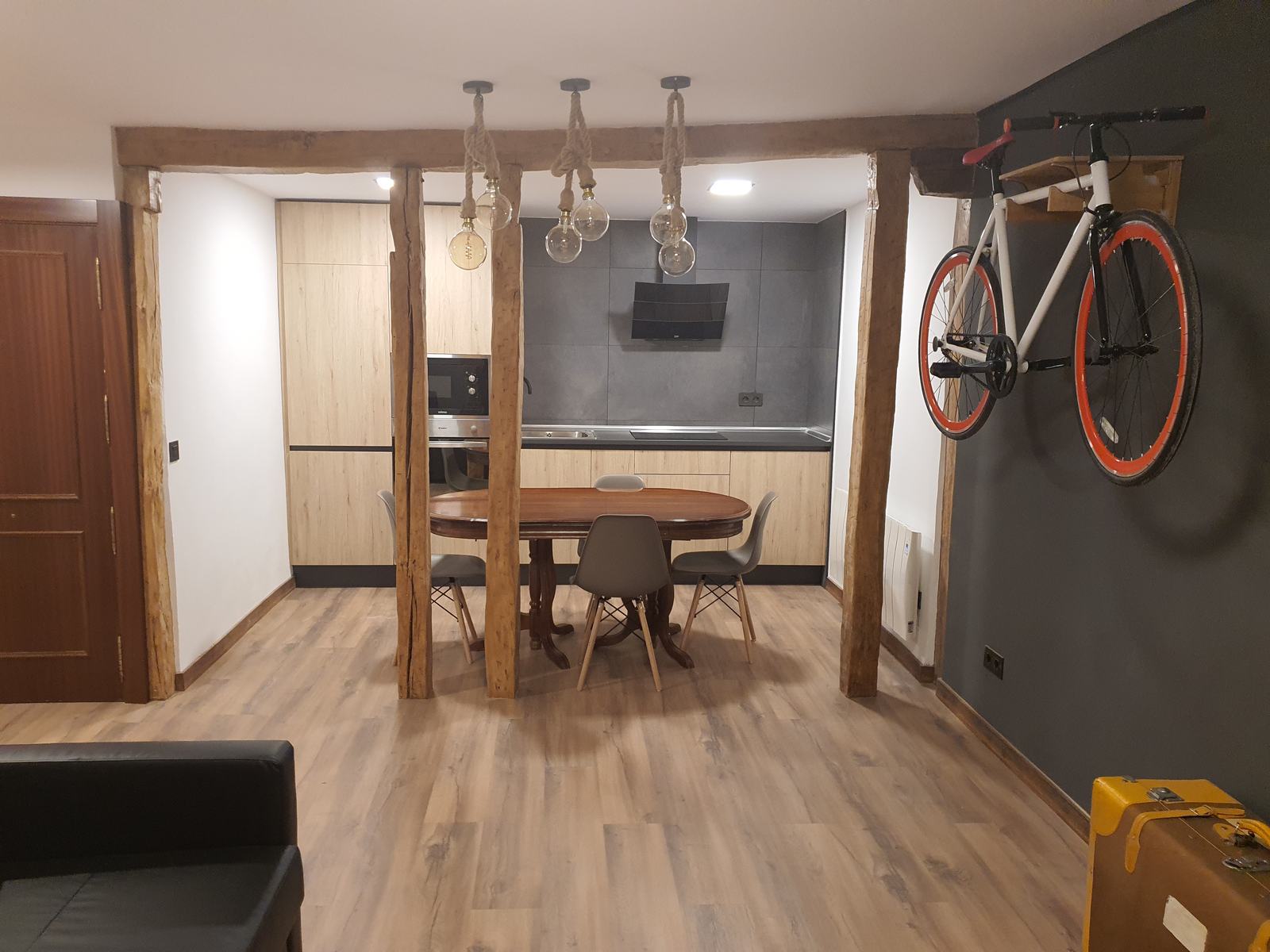 Dining area under the original wooden beams